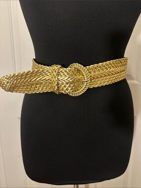 Woven Metallic Gold Women's Belt - Statement Waist Accessory Large